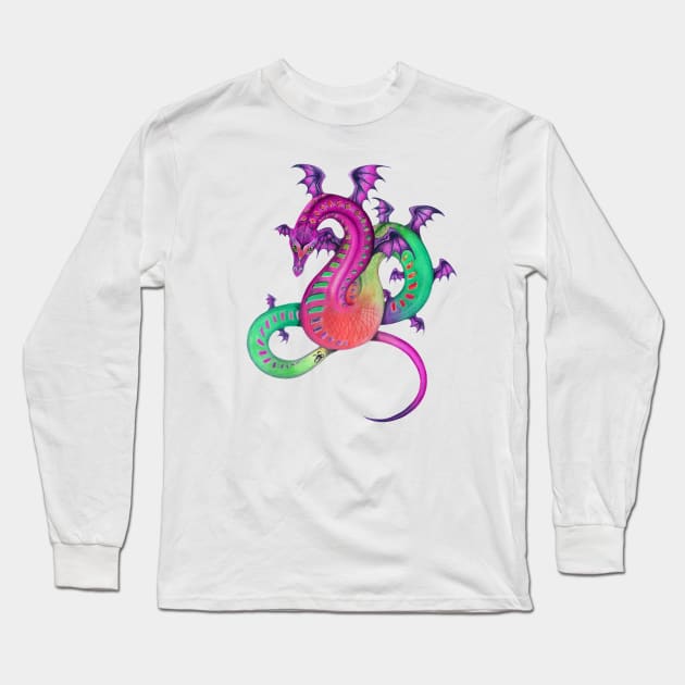 Fabulous Rainbow Dragon in Pink, Purple, and Green Long Sleeve T-Shirt by Sandra Staple